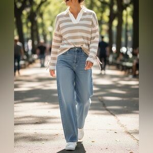 🟢NWT Doe &Rae strip collared blouse